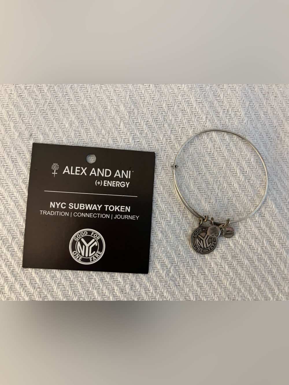 Alex and Ani Silver-Tone NYC Subway Token Charm Bangle
